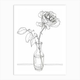 English Rose In A Vase Line Drawing 2 Art Print