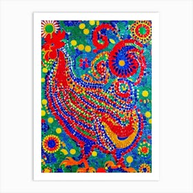 Rooster Yayoi Kusama Style Illustration Bird Art Print