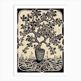 B&W Plant Illustration Jade Plant 3 Art Print