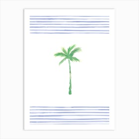 Blue Stripes Green Palm Art Print