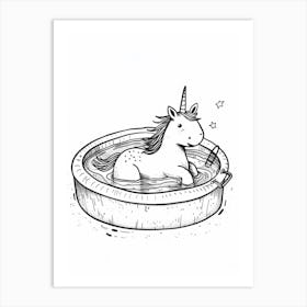 Unicorn In The Pool Black & White Illustration Art Print