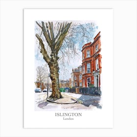 Islington London Borough   Street Watercolour 3 Poster Art Print