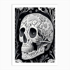 Skull With Floral 1 Patterns Pastel Linocut Art Print