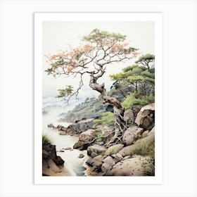 Rikugien Garden In Tokyo, Japanese Brush Painting, Ukiyo E, Minimal 3 Art Print