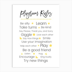 Yellow Playroom Rules Art Print