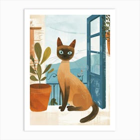 Burmese Cat Storybook Illustration 2 Art Print