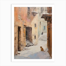 Cat In The Streets Of Dubrovnik   Croatia With Snow 1 Art Print