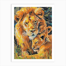 Transvaal Lion Family Bonding Fauvist Painting 6 Art Print