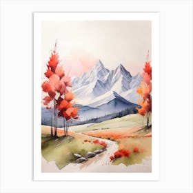 Tranquil Mountains In Minimalist Watercolor Vertical Composition 58 Art Print