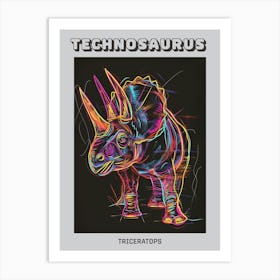 Neon Triceratops Line Illustration 1 Poster Art Print