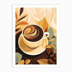 Coffee And Autumn Leaves Art Print