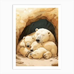Polar Bear Family Sleeping In A Cave Storybook Illustration 3 Art Print