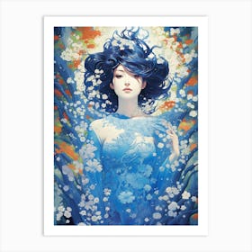 Asian woman in the heart of a spring garden Art Print