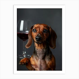 Dachshund With A Glass Of Wine Art Print