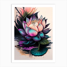 Blooming Lotus Flower In Lake Graffiti 7 Art Print