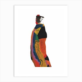 Egon Schiele Inspired Woman In A Colorful Dress Coat Art Print