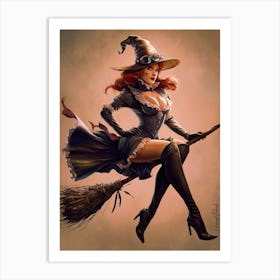 A Witch On A Broomstick Art Print