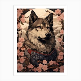 Dog Animal Drawing In The Style Of Ukiyo E  Art Print