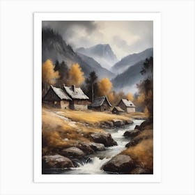 In The Wake Of The Mountain A Classic Painting Of A Village Scene (36) Art Print
