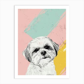 Shih Tzu Dog Pastel Line Watercolour Illustration  1 Art Print