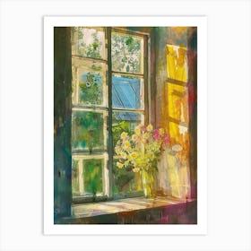 Bleeding Heart Flowers On A Cottage Window 2 Art Print