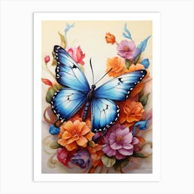 Butterfly And Flowers Art Print