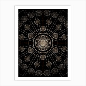 Geometric Glyph Radial Array in Glitter Gold on Black n.0112 Art Print