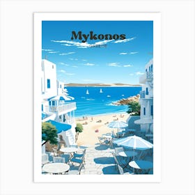 Mykonos Greece Summer Vacation Travel Art Illustration Art Print