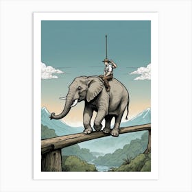 Elephant On A Bridge Art Print