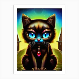 Black Cat With Blue Eyes Art Print