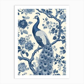 Cream & Blue Peacock Wallpaper Art Print