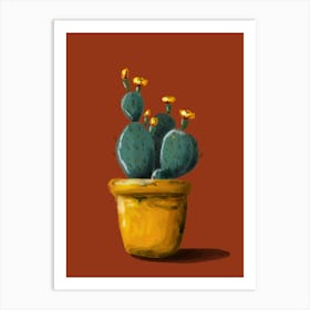 Cactus On Red Background Art Print