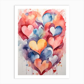 Watercolor Hearts Art Print