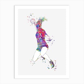 Handball Player Girl Hits The Ball Art Print