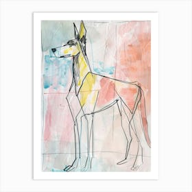 Pastel Watercolour Ibizan Hound Dog Line Illustration 2 Art Print