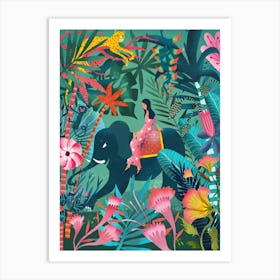 Elephant Jungle Ride Art Print