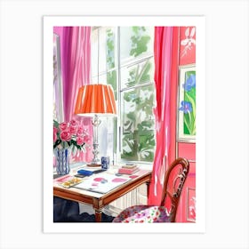 Artistic Workspace with Pink Roses Art Print