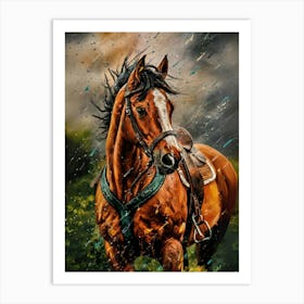 Horse In The Rain Art Print