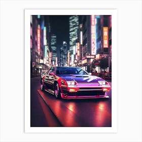 Retrowave classic sports car in Tokyo city [synthwave/vaporwave/cyberpunk] — aesthetic poster, retrowave poster, vaporwave poster, neon poster, 80s Art Print