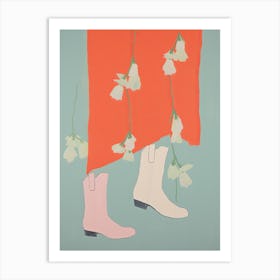 A Painting Of Cowboy Boots With Flowers, Pop Art Style 6 Art Print