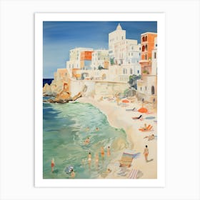 Polignano A Mare, Puglia   Italy Beach Club Lido Watercolour 3 Art Print