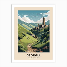 Mestia To Ushguli Trail Georgia 1 Vintage Hiking Travel Poster Art Print