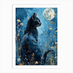 Black Cat In The Moonlight Art Print