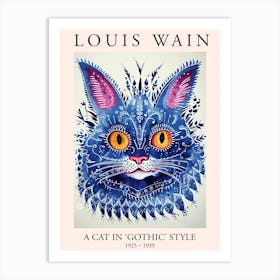 Louis Wain, A Cat In Gothic Style, Blue Cat Poster 10 Art Print