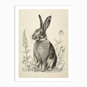 American Sable Blockprint Rabbit Illustration 1 Art Print