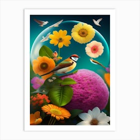 Flowers And Birds Art Print