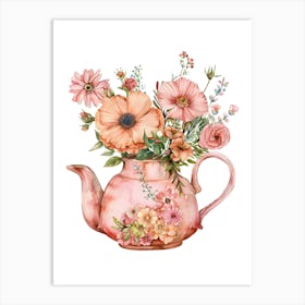 Pink Teapot With Flowers Affiche