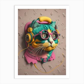 Cat With Headphones 6 Art Print