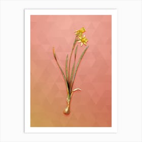 Vintage Narcissus Calathinus Botanical Art on Peach Pink Art Print