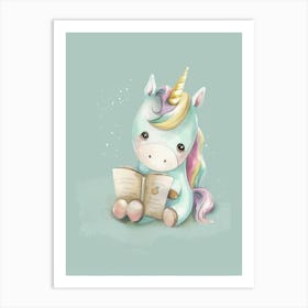 Pastel Storybook Style Unicorn Reading A Book 2 Art Print